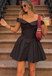 Sexy Off-the-shoulder Sweetheart Black A-line Short Homecoming Dresses with Pleats, HD253