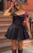 Sexy Off-the-shoulder Sweetheart Black A-line Short Homecoming Dresses with Pleats, HD253