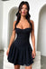 Sexy Spaghetti Straps Black Short Homecoming Dresses with Pleats, HD256