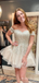 A-Line Off-The-Shoulder Lace Appliques Graduation Party Short Homecoming Dresses , HD389