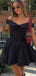 Sexy Off-the-shoulder Sweetheart Black A-line Short Homecoming Dresses with Pleats, HD253