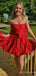 Sexy Red Strapless Bow Knot A-Line Graduation Party Homecoming Dresses With Ruffles, HD354