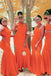 One Shoulder Mermaid Orange Long Bridesmaid Dresses ,BD263