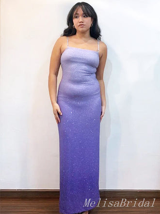 Elegant Light Purple Spaghetti Strap Square Gradient Ramp Mermaid Prom Dresses,MB55