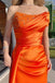 Elegant Orange Side Slit Off Shouldrer Detachable Train Pleats Mermaid Long Prom Dresses,MB43