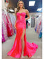 Elegant Unique Pink Strapless Pleats Mermaid Long Prom Dresses,MB50