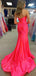 Elegant Unique Pink Strapless Pleats Mermaid Long Prom Dresses,MB50