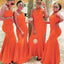 One Shoulder Mermaid Orange Long Bridesmaid Dresses ,BD263