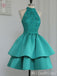 Green Halter Layer Sleeveless A-Line Graduation Party Short Homecoming Dresses, HD427