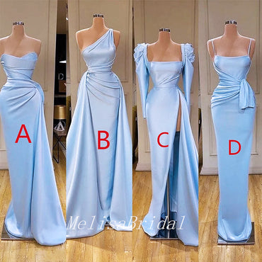 Mismached Elegant Light Blue Side Slit Floor Length Cheap Bridesmaid Dresses,BD50