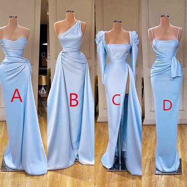 Mismached Elegant Light Blue Side Slit Floor Length Cheap Bridesmaid Dresses,BD50