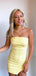 Elegant Yellow Strapless Simple Cheap Short Sheath Homecoming Dresses, HD173