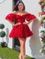 Red A-line Strapless Lace Appliques Sweetheart Graduation Party Short Homecoming Dresses, HD475