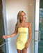 Elegant Yellow Strapless Simple Cheap Short Sheath Homecoming Dresses, HD173