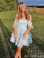 Elegant Off-The-Shoulder Light Blue Layer A-Line Graduation Party Homecoming Dresses , HD351