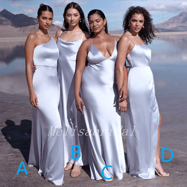 Mismatched  Silver Elastic Satin Mermaid Long Cheap Charming Bridesmaid Dresses ,BD51