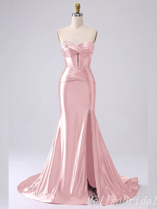 Stylish Mermaid Strapless Sweetheart Side Slit Long Party Dress Prom Dresses,MB1045