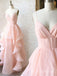 Light Pink Spaghetti Straps V Neck A-line Evening Gown Long Evening Party Prom Dresses,MB845