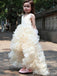 Ivory V-Neck High Low Long Tulle Ball Gown Flower Girl Dresses With Ruffles,FG59