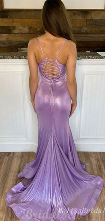 Sparkle Spaghetti Straps Purple Mermaid Plunging Evening Gown Maxi Long Evening Party Prom Dresses ,MB667