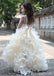 Ivory V-Neck High Low Long Tulle Ball Gown Flower Girl Dresses With Ruffles,FG59