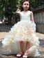 Ivory V-Neck High Low Long Tulle Ball Gown Flower Girl Dresses With Ruffles,FG59