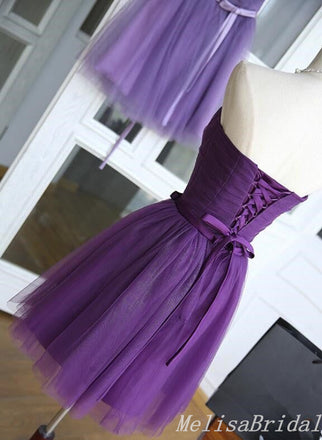 Purple Strapless Lace Up Back A-Line Graduation Party Short Homecoming Dresses, HD445