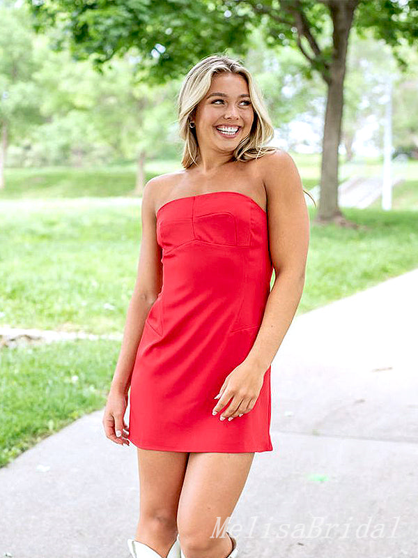 Elegant Red Strapless Simple Cheap Short Homecoming Dresses, HD177