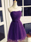 Purple Strapless Lace Up Back A-Line Graduation Party Short Homecoming Dresses, HD445