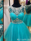 Blue Scoop Beaded A-Line Graduation Party Short Homecoming Dresses, HD446