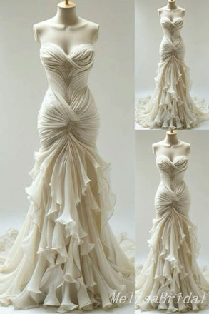 Ivory Strapless Mermaid Evening Gown Maxi Long Evening Party Prom Dresses ,MB735