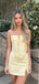 Elegant Light Yellow Spaghetti Straps Simple Cheap Short Homecoming Dresses, HD181