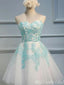 Mint Green Lace Appliques Sweetheart Strapless A-Line Graduation Party Short Homecoming Dresses, HD447