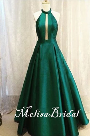 Green Halter A-Line Evening Gown Maxi Long Evening Party Prom Dresses,MB668