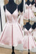 Light Pink Spaghetti Straps A-line Graduation Party Short Homecoming Dresses , HD476