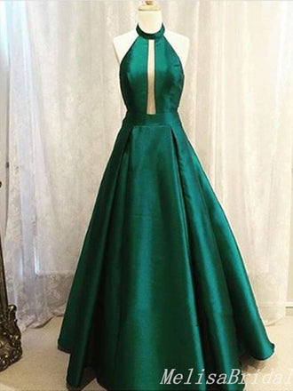 Green Halter A-Line Evening Gown Maxi Long Evening Party Prom Dresses,MB668