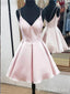 Light Pink Spaghetti Straps A-line Graduation Party Short Homecoming Dresses , HD476