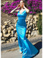 Elegant Blue V Neck Spaghetti Strap Mermaid Evening Long Prom Dresses,MB57