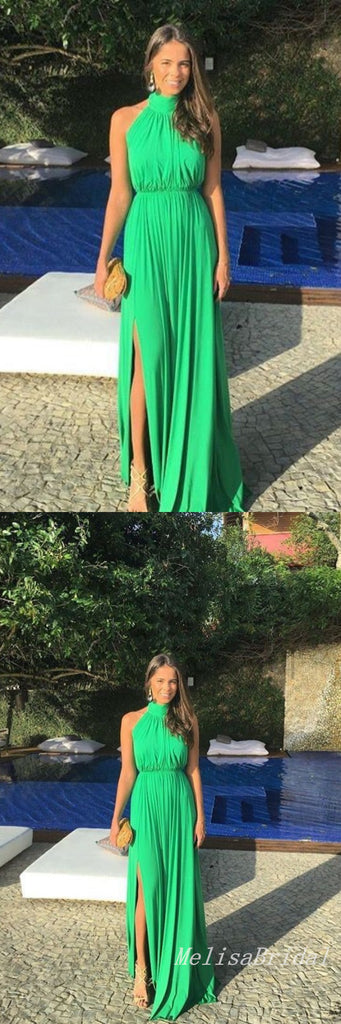 Elegant Green High Neck Sheath Party Dress Long Prom Dresses to Impress ,MB999