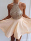 Halter Sparkle Open Back A-Line Graduation Party Short Homecoming Dresses, HD431