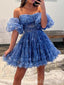 Sexy Unique Off-the-shoulder A-line Strapless Short Homecoming Dresses with Ruffles and Pleats, HD276