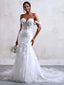 Elegant White Spaghetti Straps Lace Appliques Mermaid Side Slit Long Wedding Dresses,WD42