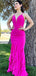 Elegant Pink Spaghetti Strap Ruffles V Neck Prom Dresses,MB90