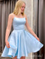 Elegant Light Blue Soft SAtin A-Line Cheap Simple Short Homecoming Dresses, HD109