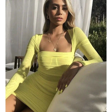 Elegant Yellow Long Sleeves Simple Mermaid Short Homecoming Dresses, HD50