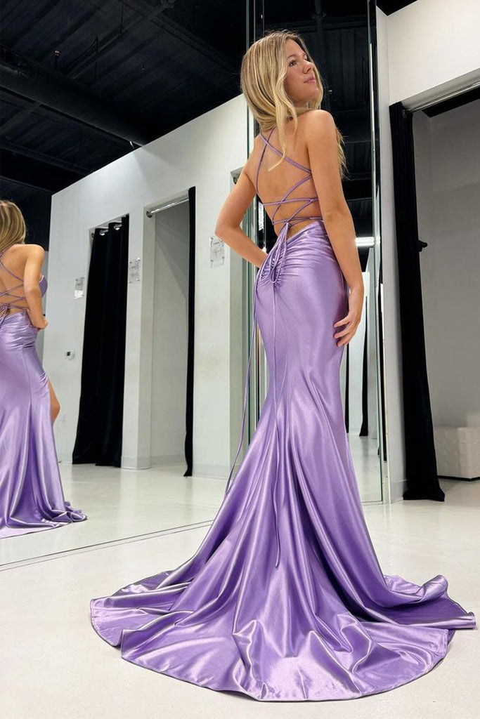 Elegant Spaghetti Straps Side Slit Mermaid Long Evening Prom Dresses,MB114