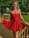 Sexy Red Strapless Bow Knot A-Line Graduation Party Homecoming Dresses With Ruffles, HD354