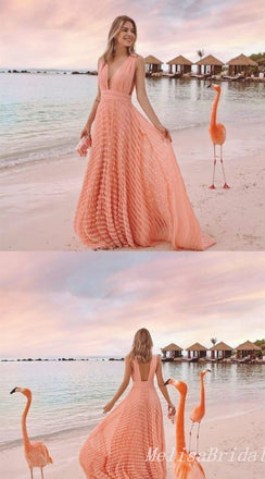 Plunging A-line Evening Gown Maxi Long Evening Party Prom Dresses ,MB766