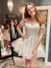 A-Line Off-The-Shoulder Lace Appliques Graduation Party Short Homecoming Dresses , HD389