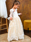 Elegant Light Yellow Tulle Lace Appliques A-Line Cheap Simple Long Flower Girl Dresses,FG51